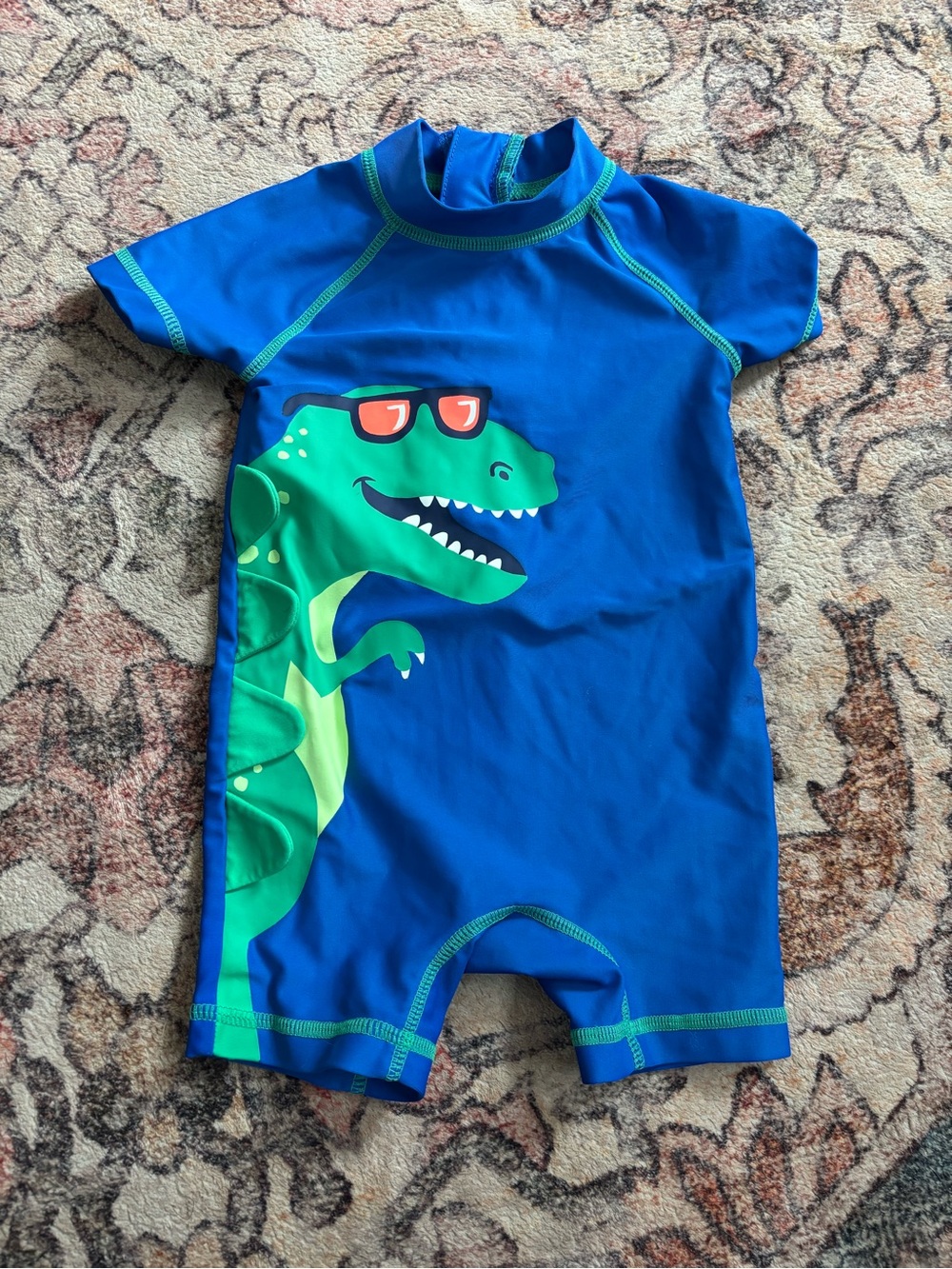 Carter's Royal Blue Short-Sleeve Dino Rashguard Swimsuit with Green Graphic
